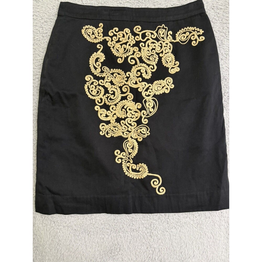 Floreat Black Paisley Paths Embroidered Pencil Skirt Anthropologie Sz 8